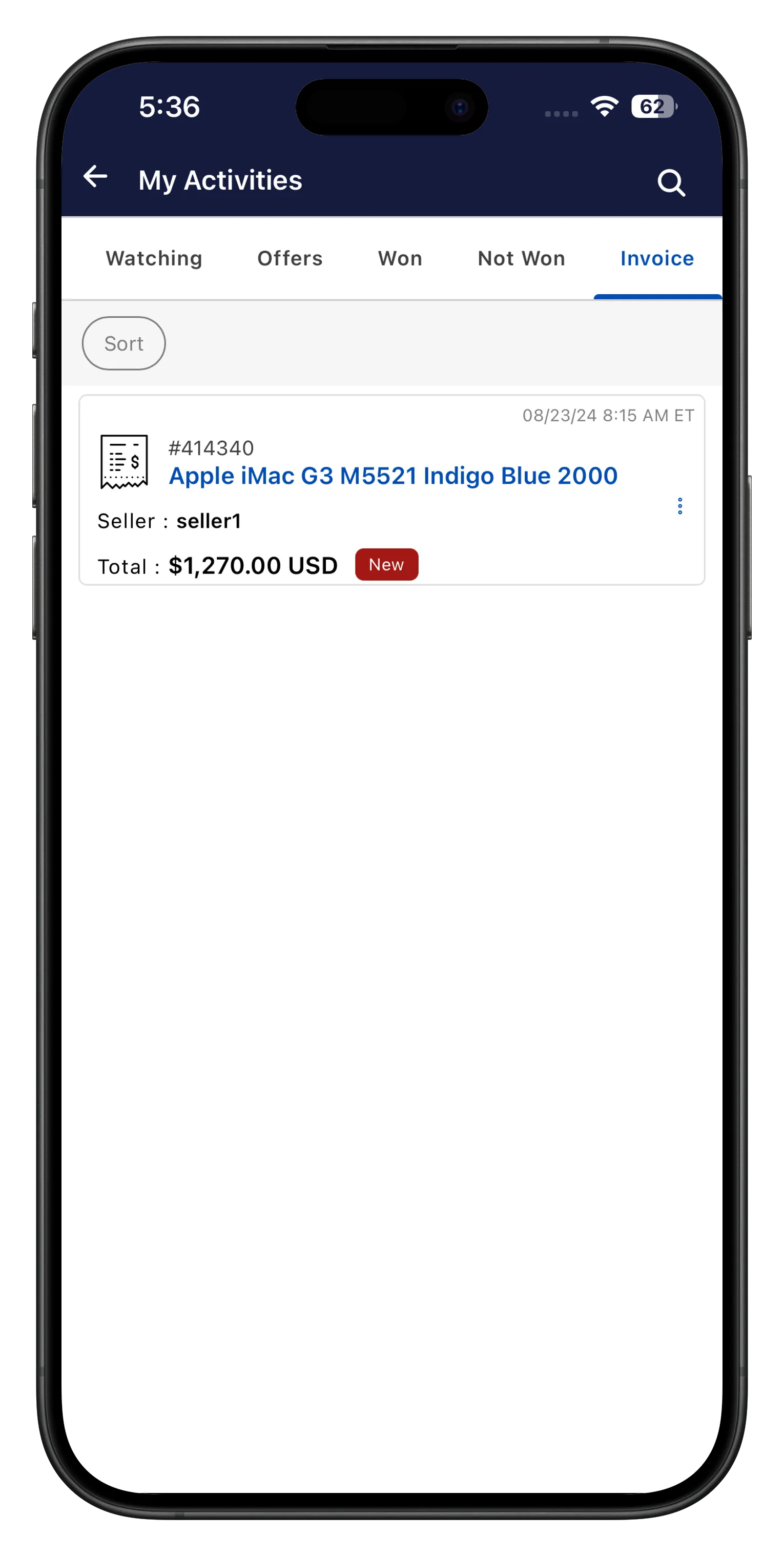 Account invoices list