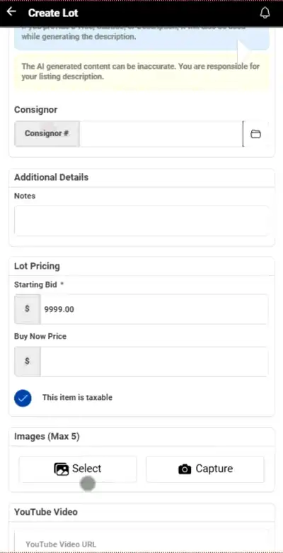 AI generating a listing title and description in the app