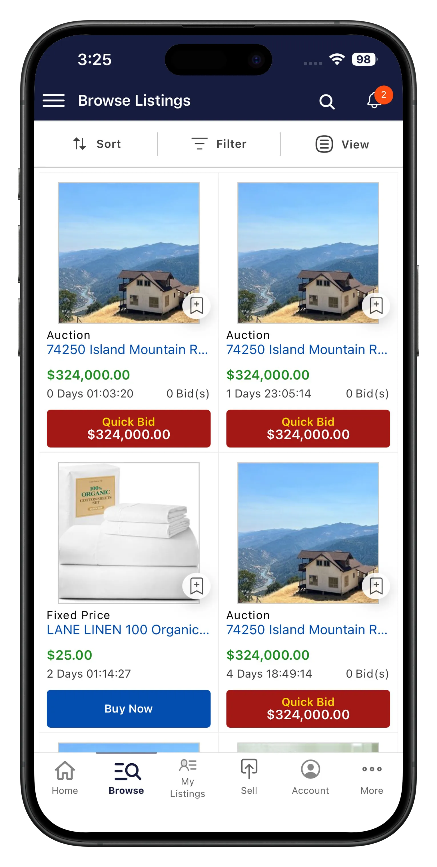 Browse listings in grid view
