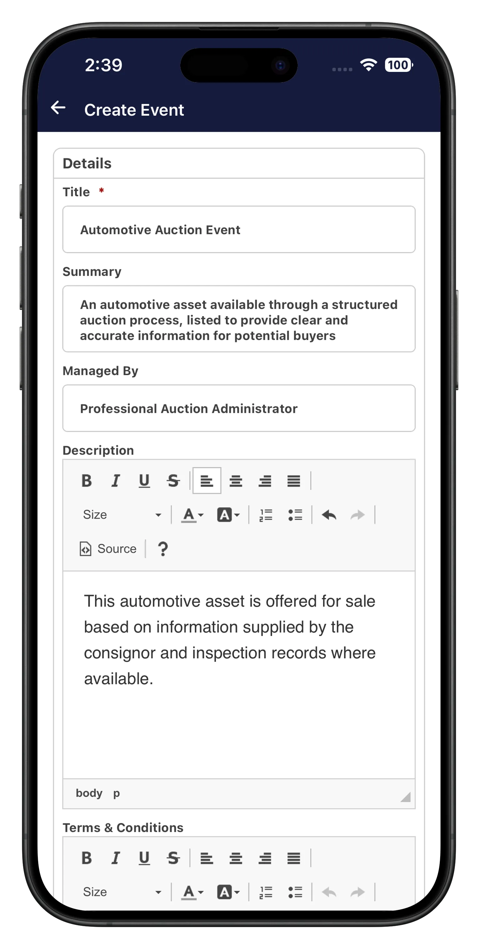 Create or edit an event, seller tools