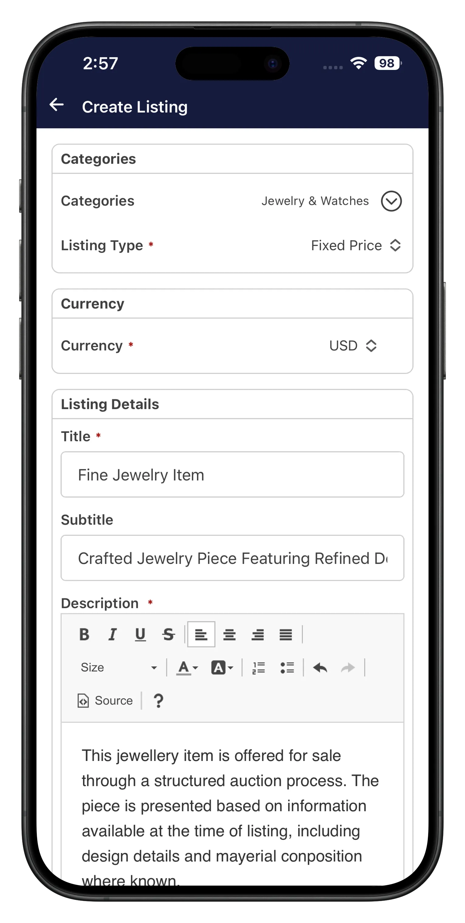 Create or edit a listing, seller tools
