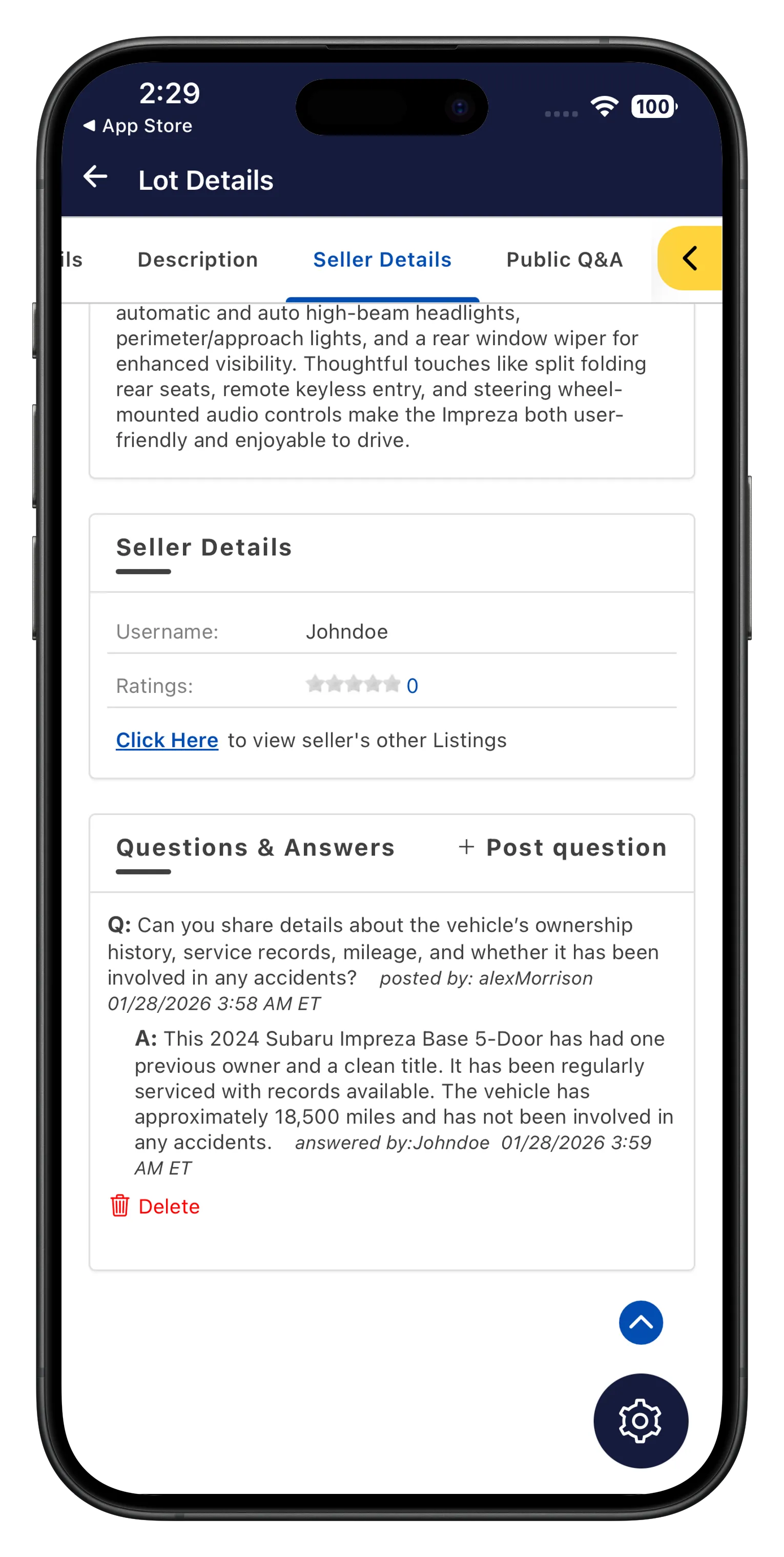 Q&A on a listing