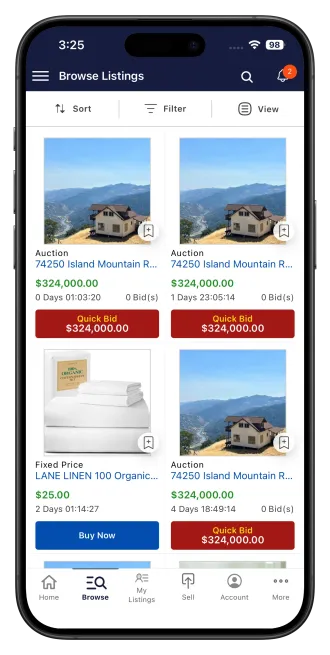 AuctionWorx Android app browse listings grid screen