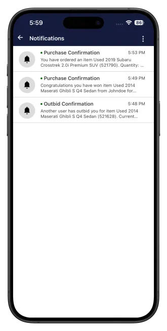 Notification history and push notifications screen on Android